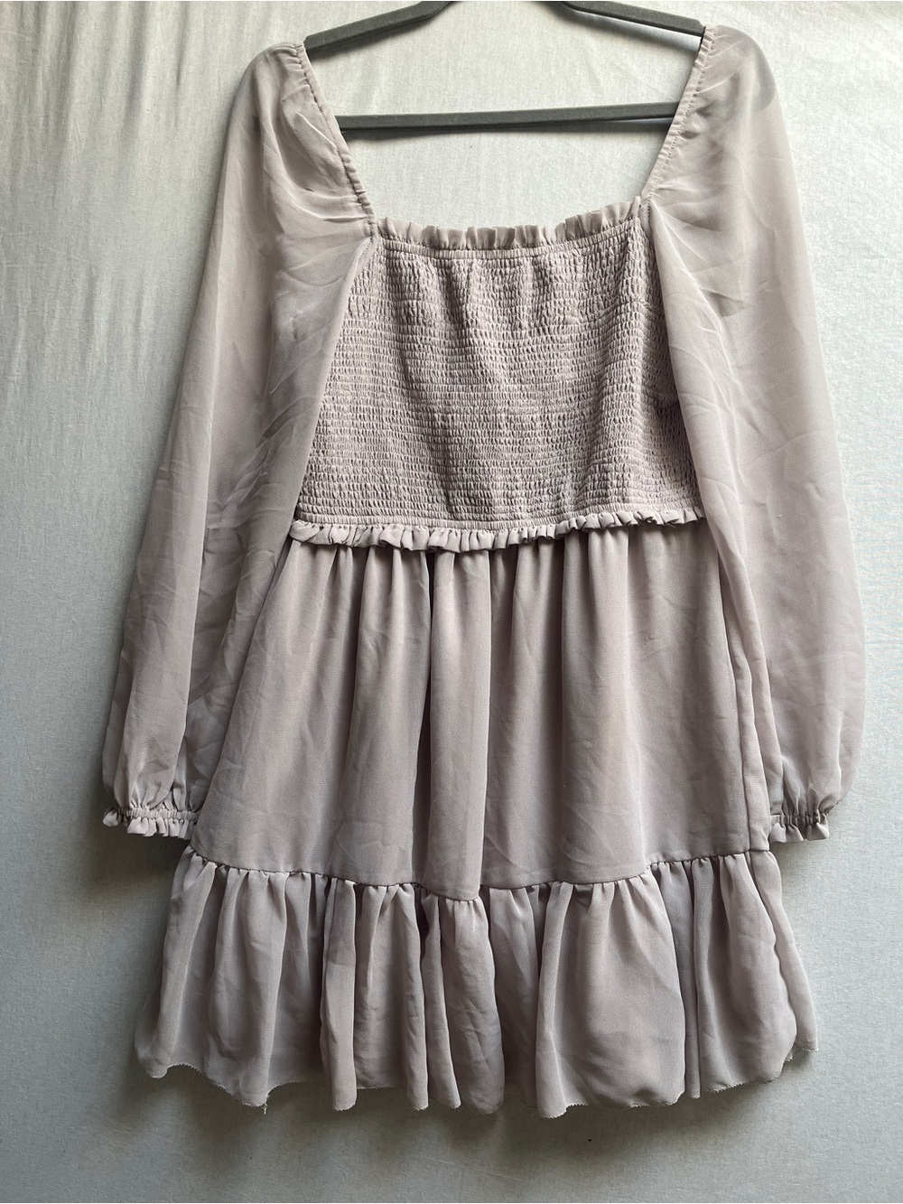 Love Finn Plenty Smocked Bodice Long Sleeve Ruffle Mini Dress S